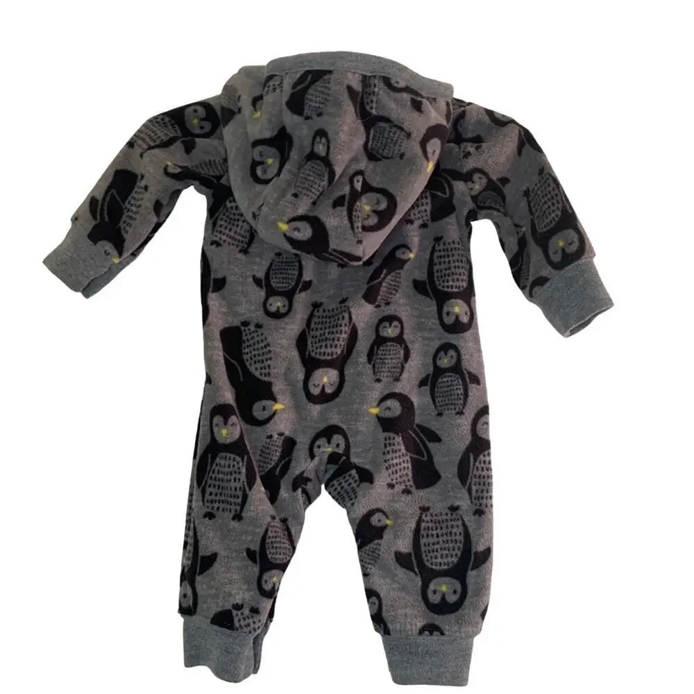 JUST ONE YOU Infant Fleece Penguin One Piece with Sherpa Hood / Size: 3 Months